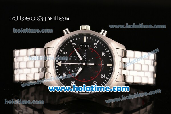 IWC Pilots Top Gun Miramar Chrono Miyota Quartz Full Steel with Black Dial and White Arabic Numeral Markers - Click Image to Close