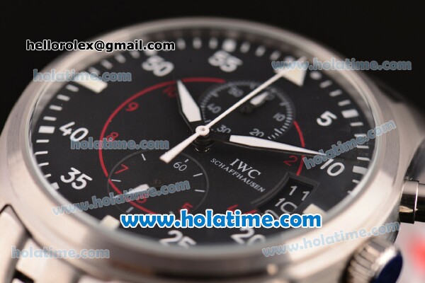 IWC Pilots Top Gun Miramar Chrono Miyota Quartz Full Steel with Black Dial and White Arabic Numeral Markers - Click Image to Close