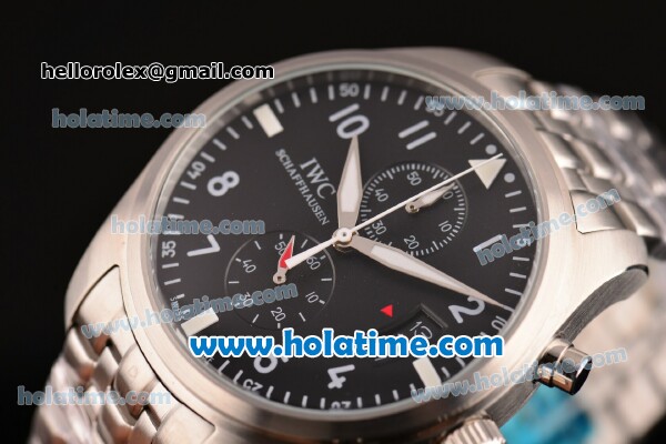 IWC Pilots Chrono Miyota Quartz Full Steel with Black Dial and White Arabic Numeral Markers - Click Image to Close