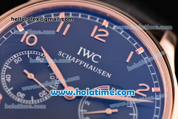 IWC Portuguese Automatic Movement Rose Gold Case with Black Dial and Black Leather Strap - Click Image to Close