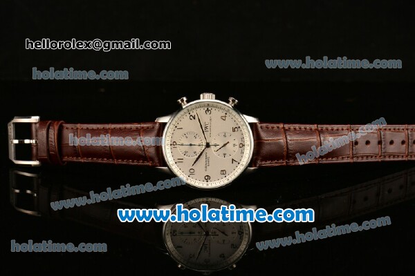 IWC Portuguese Chrono Miyota OS20 Quartz Steel Case with Brown Leather Strap and White Dial - Click Image to Close