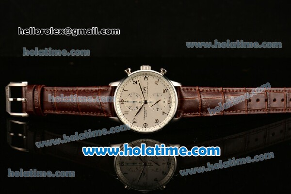 IWC Portuguese Chrono Miyota OS20 Quartz Steel Case with Brown Leather Strap and White Dial - Click Image to Close