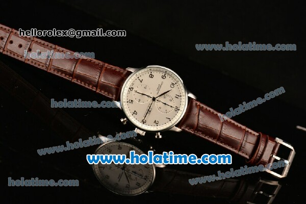 IWC Portuguese Chrono Miyota OS20 Quartz Steel Case with Brown Leather Strap and White Dial - Click Image to Close