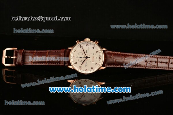 IWC Portuguese Chrono Miyota OS20 Quartz Rose Gold Case with Brown Leather Strap and White Dial - Click Image to Close