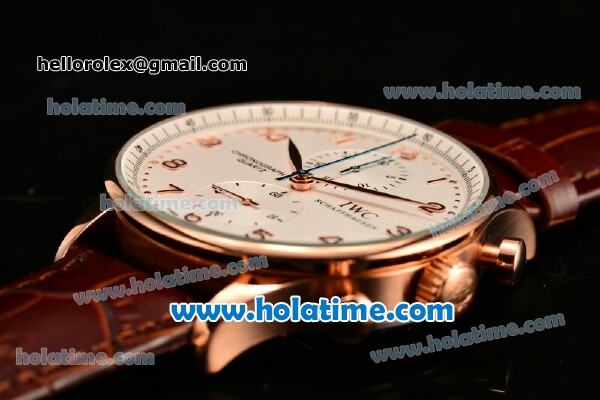 IWC Portuguese Chrono Miyota OS20 Quartz Rose Gold Case with Brown Leather Strap and White Dial - Click Image to Close