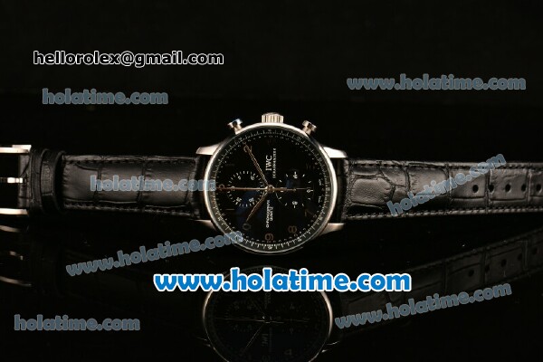 IWC Portuguese Chrono Miyota OS20 Quartz Steel Case with Black Leather Strap and Black Dial - Click Image to Close