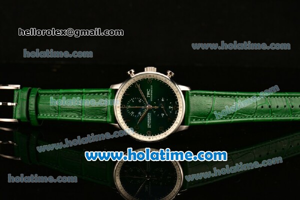IWC Portuguese Chrono Miyota OS20 Quartz Steel Case with Green Leather Strap and Green Dial - Click Image to Close