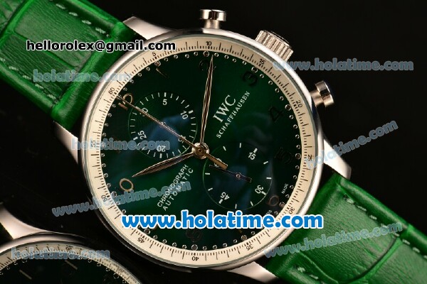 IWC Portuguese Chrono Miyota OS20 Quartz Steel Case with Green Leather Strap and Green Dial - Click Image to Close