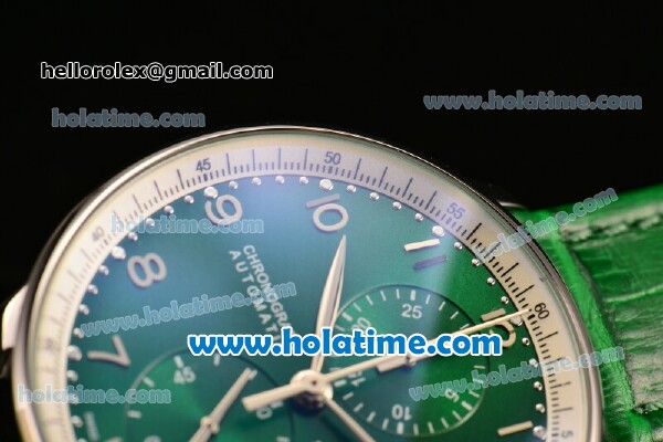 IWC Portuguese Chrono Miyota OS20 Quartz Steel Case with Green Leather Strap and Green Dial - Click Image to Close
