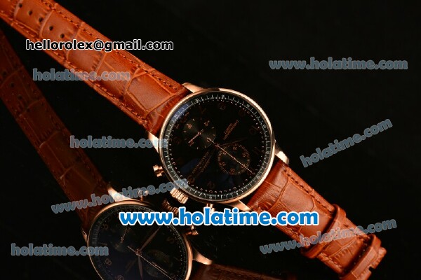 IWC Portuguese Chrono Miyota OS20 Quartz Rose Gold Case with Brown Leather Strap and Black Dial - Click Image to Close