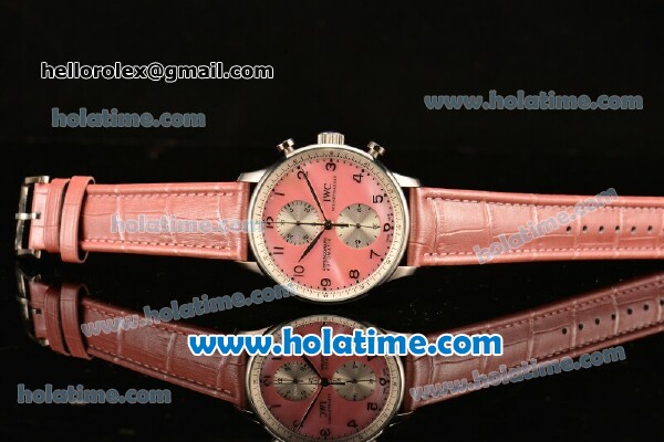 IWC Portuguese Chrono Miyota OS20 Quartz Steel Case with Pink Leather Strap and Pink Dial - Click Image to Close