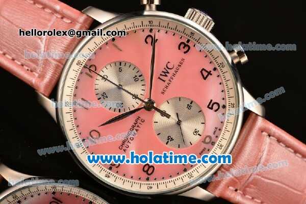 IWC Portuguese Chrono Miyota OS20 Quartz Steel Case with Pink Leather Strap and Pink Dial - Click Image to Close
