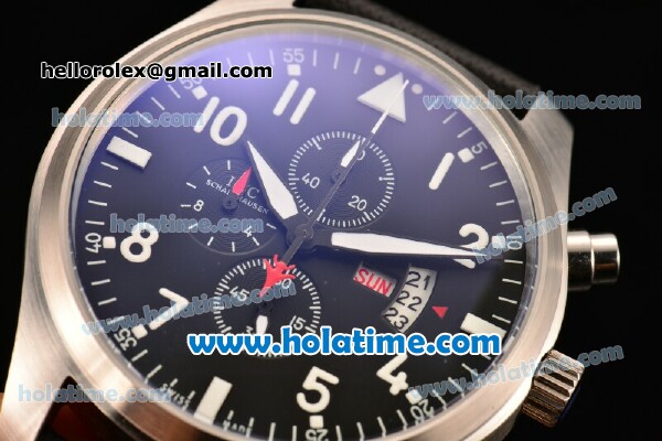 IWC Portugieser Chronograph Quartz Movement Silver Case with Black Dial and Black Leather Strap - Click Image to Close