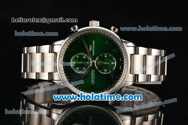 IWC Portuguese Chrono Miyota Quartz Full Steel with Green Dial and Arabic Numeral Markers - Click Image to Close