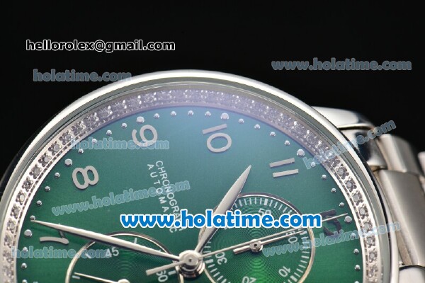 IWC Portuguese Chrono Miyota Quartz Full Steel with Green Dial and Arabic Numeral Markers - Click Image to Close