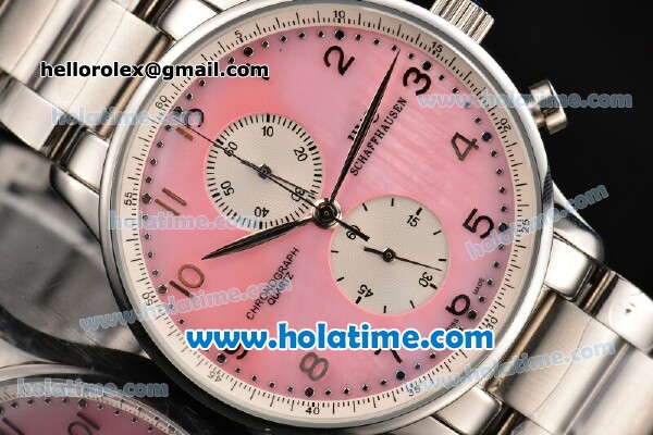 IWC Portuguese Chrono Miyota Quartz Full Steel with Pink Dial and Arabic Numeral Markers - Click Image to Close