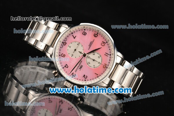 IWC Portuguese Chrono Miyota Quartz Full Steel with Pink Dial and Arabic Numeral Markers - Click Image to Close