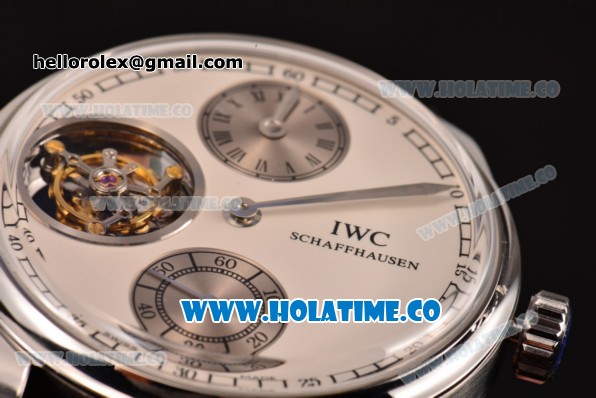 IWC Portuguese Tourbillon Hand-Wound Swiss Tourbillon Manual Winding Steel Case with Black Leather Strap and White Dial (FT) - Click Image to Close