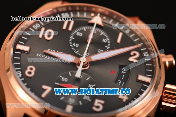 IWC Pilot Chrono Swiss Valjoux 7750 Automatic Rose Gold Case with Black Dial and Brown Leather Strap - 1:1 Original - Click Image to Close