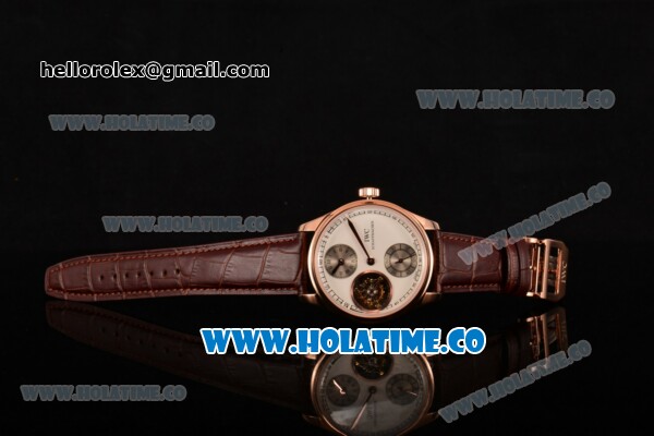 IWC Portuguese Tourbillon Hand-Wound Swiss Tourbillon Manual Winding Rose Gold Case with White Dial and Brown Leather Strap (FT) - Click Image to Close