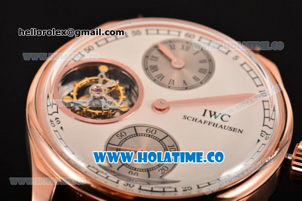 IWC Portuguese Tourbillon Hand-Wound Swiss Tourbillon Manual Winding Rose Gold Case with White Dial and Brown Leather Strap (FT) - Click Image to Close