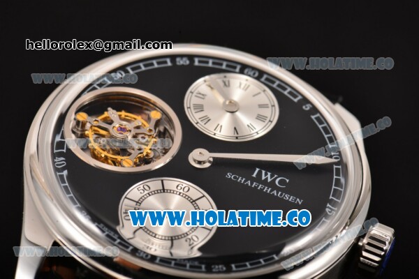 IWC Portuguese Tourbillon Hand-Wound Swiss Tourbillon Manual Winding Steel Case with Black Leather Strap and Black Dial (FT) - Click Image to Close