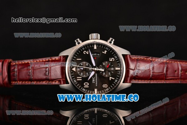 IWC Pilot's Chrono Swiss Valjoux 7750 Automatic Steel Case with Black Dial White Markers and Brown Leahter Strap - 1:1 Original - Click Image to Close