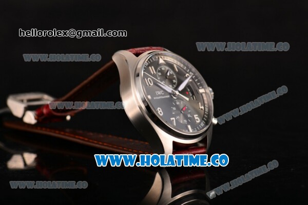 IWC Pilot's Chrono Swiss Valjoux 7750 Automatic Steel Case with Black Dial White Markers and Brown Leahter Strap - 1:1 Original - Click Image to Close