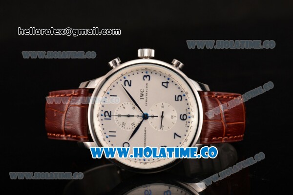 IWC Portuguese Chrono Miyota Quartz Steel Case with White Dial and Blue Arabic Numeral Markers - Click Image to Close