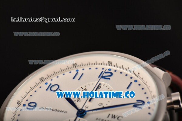 IWC Portuguese Chrono Miyota Quartz Steel Case with White Dial and Blue Arabic Numeral Markers - Click Image to Close