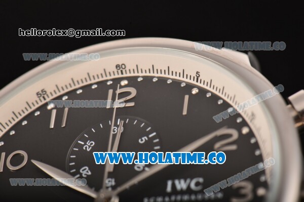 IWC Portuguese Chrono Miyota Quartz Steel Case with Black Dial Black Leahter Strap and Arabic Numeral Markers - Click Image to Close