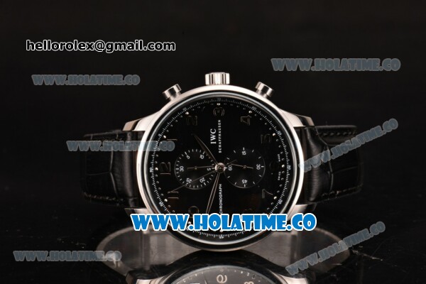 IWC Portuguese Chrono Miyota Quartz Steel Case with Black Dial and Arabic Numeral Markers - Click Image to Close