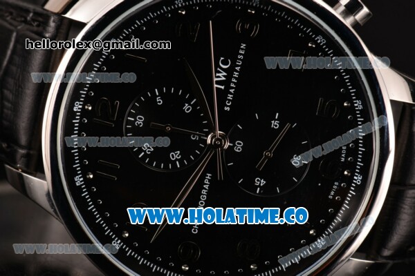IWC Portuguese Chrono Miyota Quartz Steel Case with Black Dial and Arabic Numeral Markers - Click Image to Close