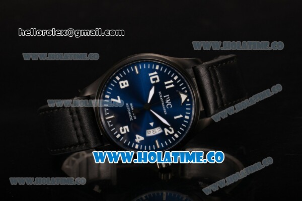IWC Pilot's Mark XVII Swiss ETA 2824 Automatic PVD Case with Blue Dial and White Arabic Numeral Markers - Click Image to Close