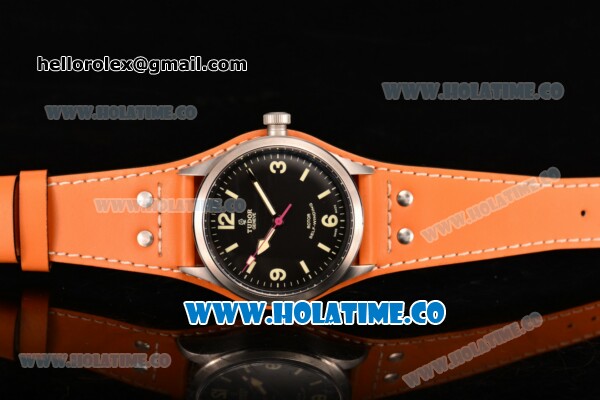 Tudor Heritage Ranger Swiss ETA 2824 Automatic Steel Case with Orange Leather Strap Black Dial and Stick/Arabic Numeral Markers - Click Image to Close