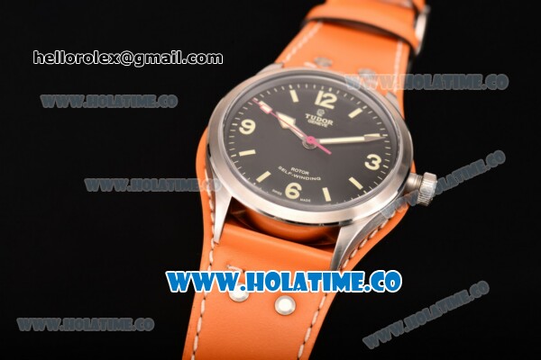 Tudor Heritage Ranger Swiss ETA 2824 Automatic Steel Case with Orange Leather Strap Black Dial and Stick/Arabic Numeral Markers - Click Image to Close