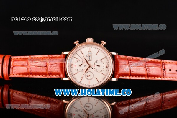 IWC Portofino Chrono Swiss Valjoux 7750 Automatic Rose Gold Case with White Dial and Rose Gold Stick Markers - Click Image to Close
