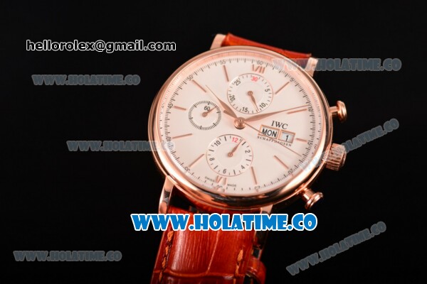 IWC Portofino Chrono Swiss Valjoux 7750 Automatic Rose Gold Case with White Dial and Rose Gold Stick Markers - Click Image to Close