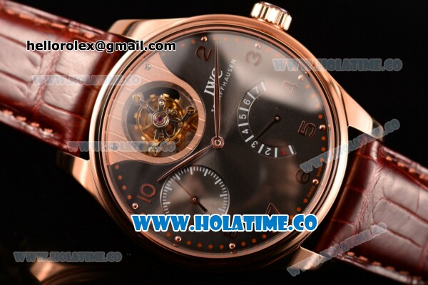 IWC Portuguese Tourbillon Mystere Swiss Tourbillon Automatic Rose Gold Case with Black Dial Rose Gold Arabic Numeral Markers and Brown Leather Strap (FT) - Click Image to Close