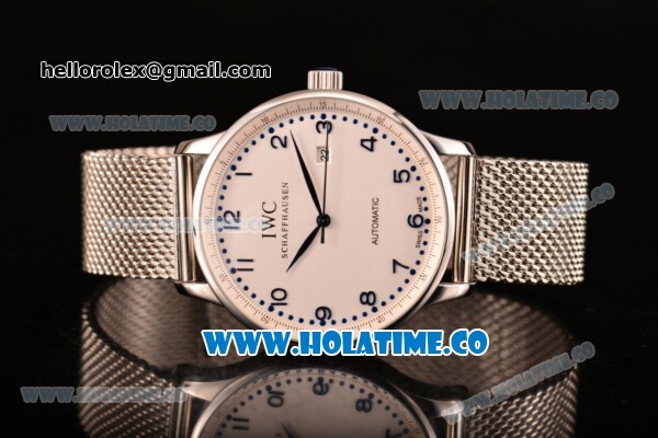 IWC Portugieser Asia 2813 Automatic Full Steel with White Dial and Blue Arabic Numeral Markers - Click Image to Close