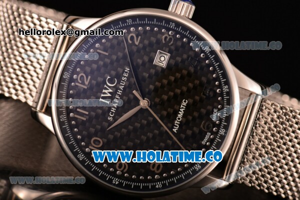 IWC Portugieser Asia 2813 Automatic Full Steel with Black Carbon Fiber Dial and Silver Arabic Numeral Markers - Click Image to Close