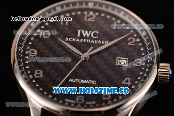 IWC Portugieser Asia 2813 Automatic Full Steel with Black Carbon Fiber Dial and Silver Arabic Numeral Markers - Click Image to Close