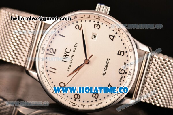 IWC Portugieser Asia 2813 Automatic Full Steel with White Dial and Silver Arabic Numeral Markers - Click Image to Close