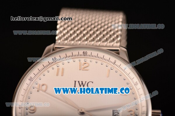 IWC Portugieser Asia 2813 Automatic Full Steel with White Dial and Silver Arabic Numeral Markers - Click Image to Close