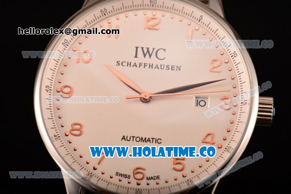 IWC Portugieser Asia 2813 Automatic Full Steel with White Dial and Rose Gold Arabic Numeral Markers - Click Image to Close