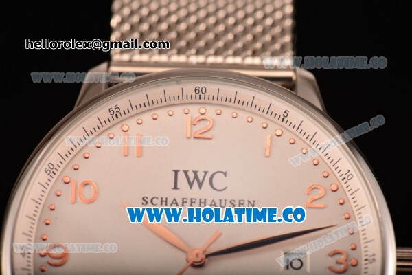 IWC Portugieser Asia 2813 Automatic Full Steel with White Dial and Rose Gold Arabic Numeral Markers - Click Image to Close