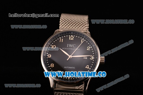 IWC Portugieser Asia 2813 Automatic Full Steel with Black Dial and Silver Arabic Numeral Markers - Click Image to Close