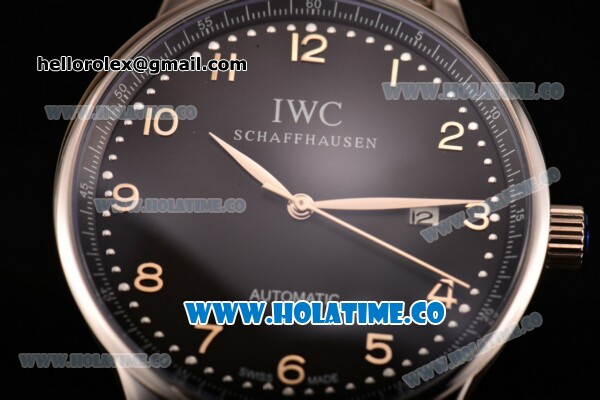 IWC Portugieser Asia 2813 Automatic Full Steel with Black Dial and Silver Arabic Numeral Markers - Click Image to Close
