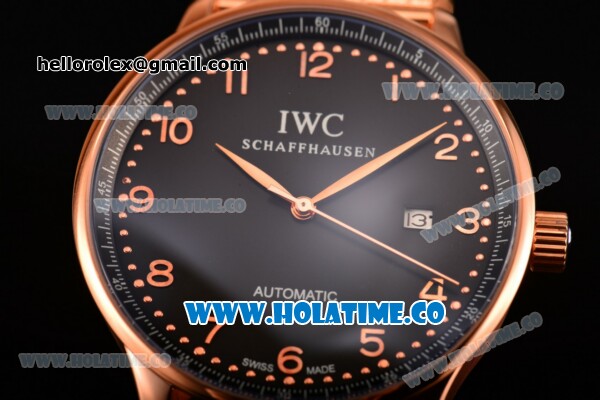 IWC Portugieser Asia 2813 Automatic Full Rose Gold with Black Dial and Rose Gold Arabic Numeral Markers - Click Image to Close