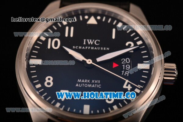 IWC Pilot’s Watch Mark XVII SWF Miyota 9015 Automatic Steel Case with Black Leahter Strap White Markers and Black Dial - Click Image to Close